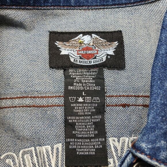Harley Davidson Y2K Womans Denim Jacket Embroidered V-Twin Back. Womans Large.. - Picture 2 of 16